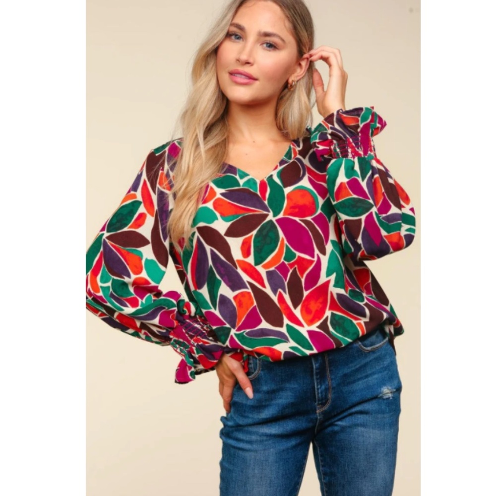 Multicolor Leaf Print Blouse